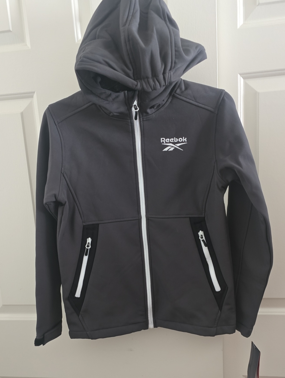 Reebok Kids Gray Hooded Zip Jacket with White Accents